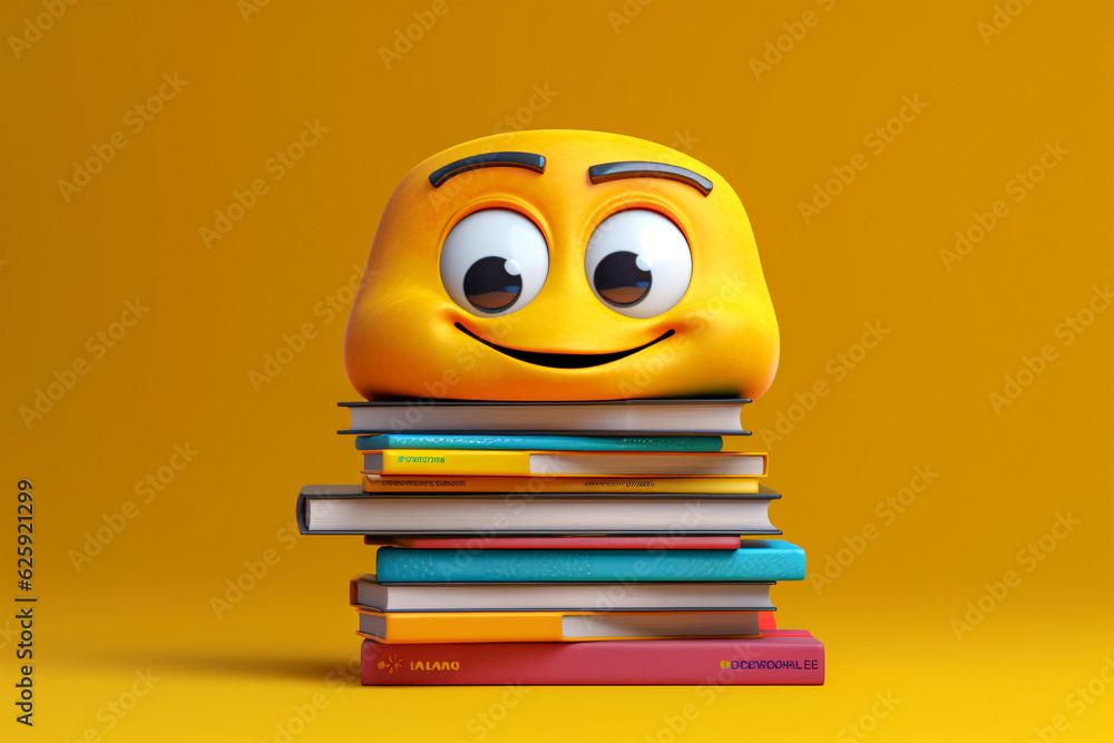 Poster cheerful book stack with smiley face: a generative ai creation