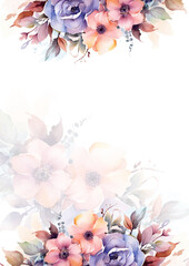 Floral border, greeting card with flowers, can be used as invitation card for wedding, birthday and other holiday and summer background, watercolor peonies © SyahCreation