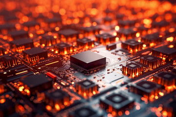 Fototapeta na wymiar High-resolution close-up of computer chip on printed circuit board, generative AI