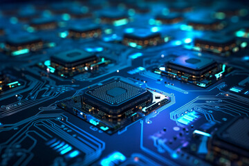 High-resolution close-up of computer circuit board with intricate electronic components, generative AI