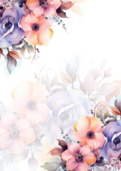 Floral border, greeting card with flowers, can be used as invitation card for wedding, birthday and other holiday and summer background, watercolor peonies © SyahCreation