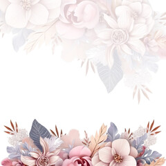 Floral border, greeting card with flowers, can be used as invitation card for wedding, birthday and other holiday and summer background, watercolor peonies