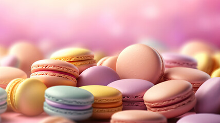 Obraz premium colorful macaroons on a table,wallpaper with macaroons spread equally in soft pastel