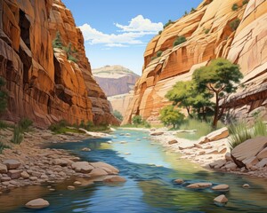 Water flows through a rocky canyon. (Generative AI)