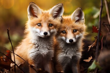 Naklejka na ściany i meble Wild Red Foxes Untamed Creatures. Generative AI