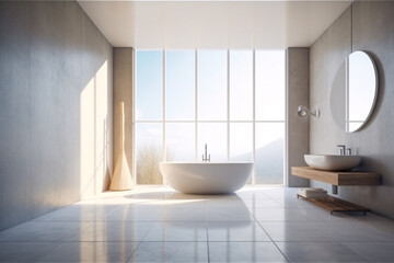 Fototapeta na wymiar Spacious Bathroom with Large Bathtub and Window, Generative AI