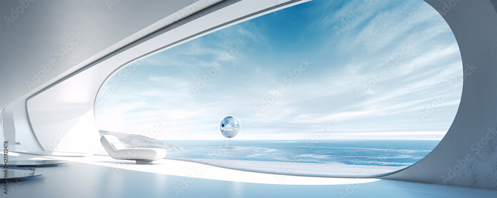 Poster futuristic space station view from window: a glimpse into generative ai