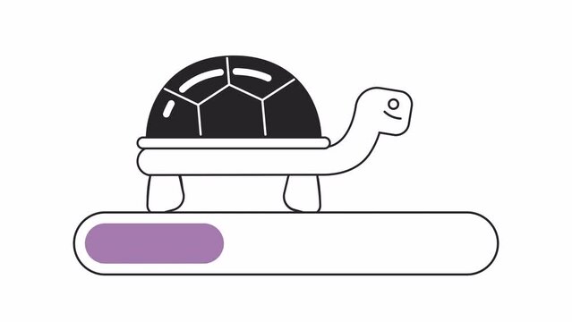Pond turtle walking black and white loading bar animation. Tortoise activity outline 2D cartoon character 4K video loader motion graphic. Exotic pet crawling. Slow cute reptile waiting animated gif
