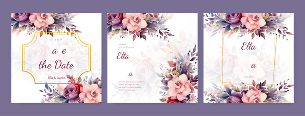 Luxury wedding invitation card background with golden line art flower and botanical leaves, Organic shapes, Watercolor. Abstract art background vector design for wedding and vip cover template.