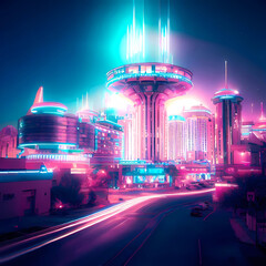 A futuristic neon city. Generative AI.