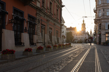 Obraz premium View on Lviv street in city center