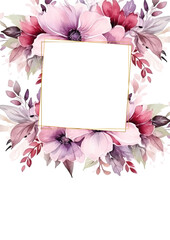 Watercolor delicate blossom floral illustration - frame, border with bright blush, red, white, pink, vivid flowers, green leaves, for wedding stationary, greetings, wallpapers, fashion, wrapping