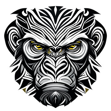 Gorilla head vector tribal tattoo black and white