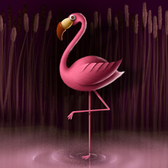3d cute toy flamingo, bird character illustration