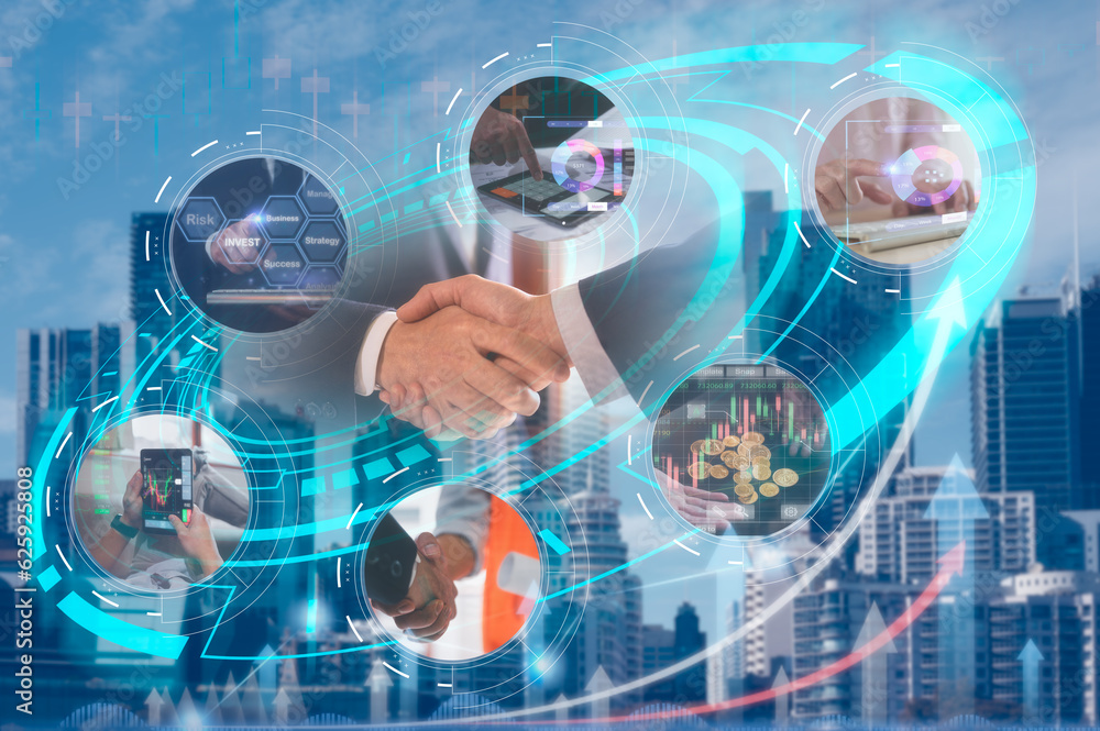 Poster investment concept, global business structure of networking. analysis and data exchange customer con