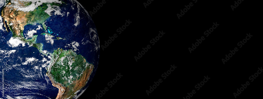 Wall mural world from space isolated on black background banner or header with copy space.