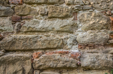 Stone wall, cracked plaster, cracks, ruin, break walls for mock up. Rustic old surface. Empty background