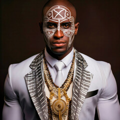 businessman traditional african in suit with facepaint - 625926226