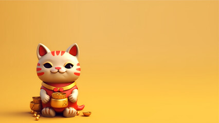 Cute Asian Prosperity and Luck Cat Minimalist Digital Render