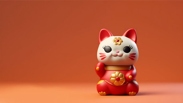 Cute Asian Prosperity and Luck Cat Minimalist Digital Render