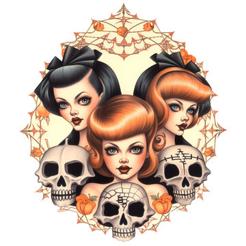 Vintage Pin Up Halloween Girl Clipart