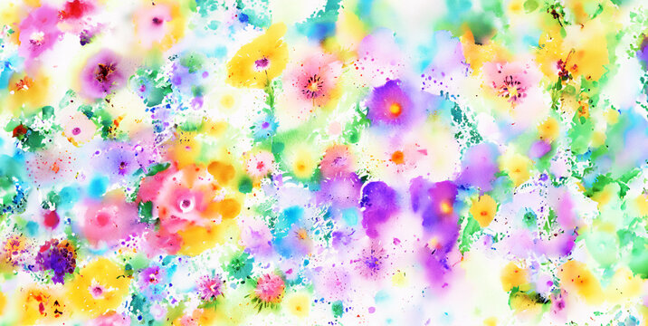 illustrazione con brillante sfondo a tema floreale astratto, colori ad  acqua diffusi su carta