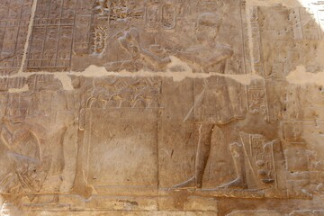 Inscriptions on the walls of the magnificent Luxor temple in Luxor in Egypt