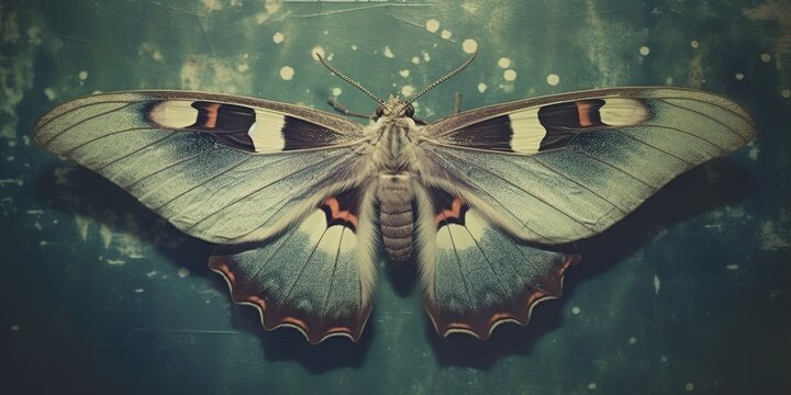 AI Generated. AI Generative. photo realistic illustration of A macro of a rare beautiful lunar moth view from top above