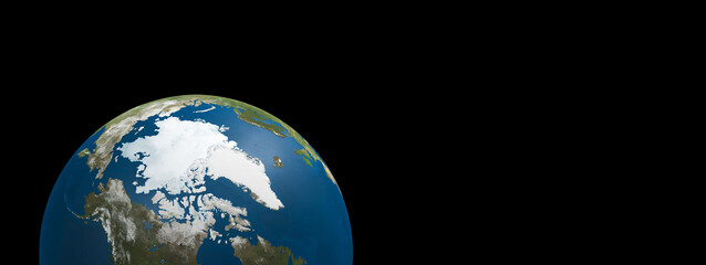 Earth map Arctic Sea 3d illustration banner or header. Elements of this image furnished by NASA