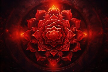 Muladhara, root chakra symbol. Red lotus flower the symbol of root chakra.  - obrazy, fototapety, plakaty