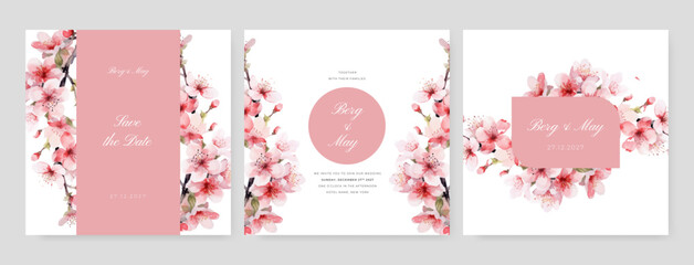 wedding invitation card template with rose bouquet watercolor painting