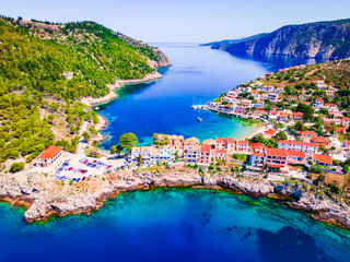 Assos, Greece. Idyllic Kefalonia and small village, Greek Islands and Ionian Sea.