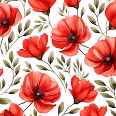 red flowers watercolor seamless patterns, watercolor picture of flowers, floral