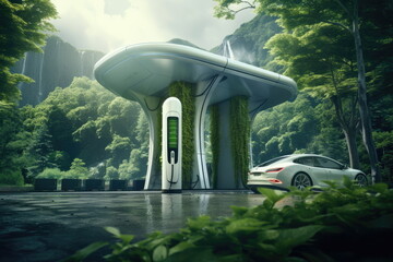 Ev charging station, green energy power, ev car