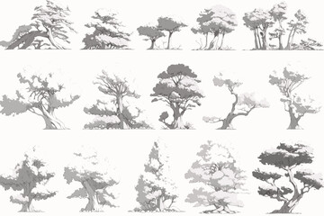 tree, silhouette, vector, nature, leaf, forest, illustration, black, branch, trees, palm, pine, plant, art, set, oak, design, outline, wood, drawing, leaves, birch, icon, autumn, collection