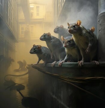 An illustration painting of a rat of a bunch of rodents