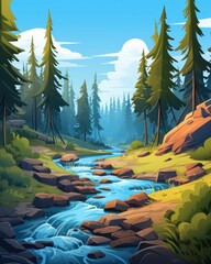 A forest with a stream and lots of trees. (Generative AI)
