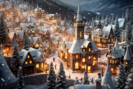 winter christmas landscape , houses, city,