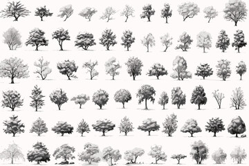 set of trees silhouettes forest