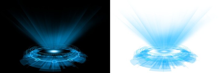 holographic hud circle blue glow 3d illustration with spot light transparent background - obrazy, fototapety, plakaty