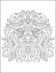 Adult coloring book page abstract lion head ilustration. Zenta Lion. Hand drawn doodle zentangle lion illustration. Decorative ornate vector lion head drawing for coloring book - Vector.

