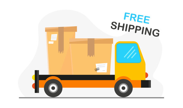 Delivery. Truck with parcels. Free shipping. Vector graphics
