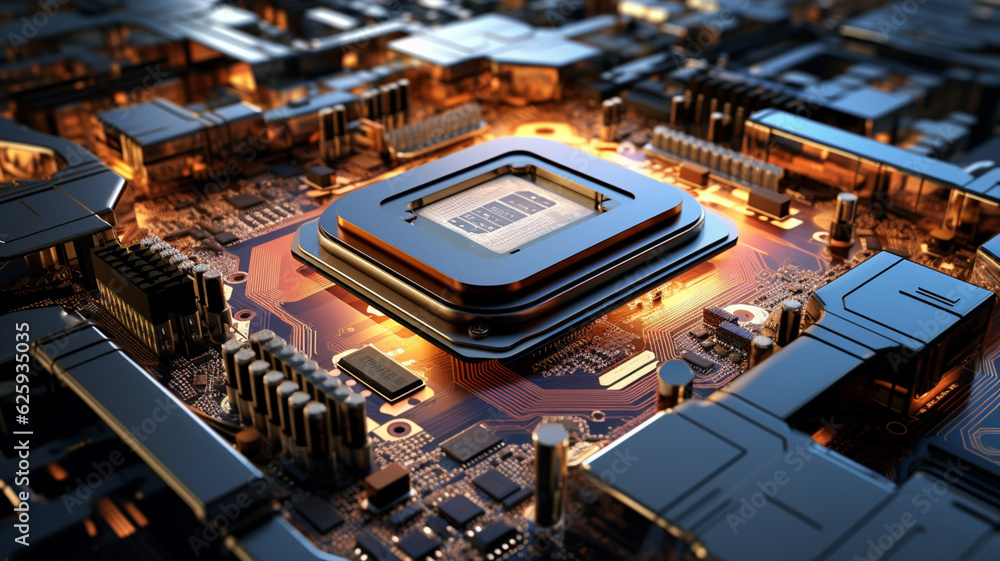 Poster futuristic electronic board with cpu 3d render generative ai
