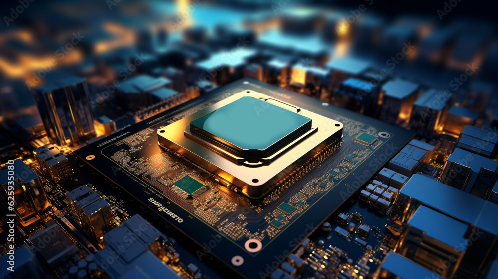 Poster futuristic electronic board with cpu 3d render generative ai