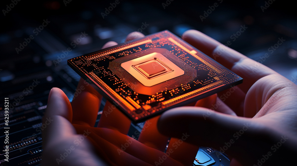 Poster futuristic electronic board with cpu 3d render generative ai
