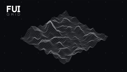 FUI GUI 3D Vector Landscape Scan Grid. Abstract futuristic background. Sci-Fi Hi-Tech design