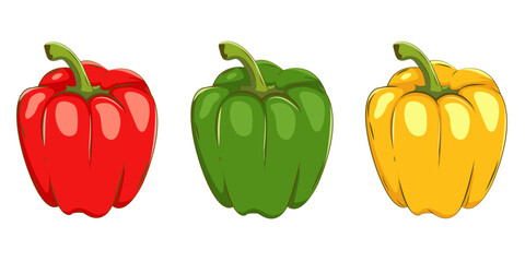 Different colors of peppers: green, red and yellow. Vector illustration EPS10.
