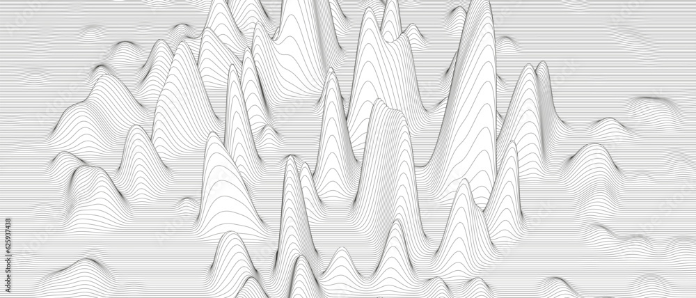 Poster abstract background with distorted line shapes on a white background. monochrome sound line waves.