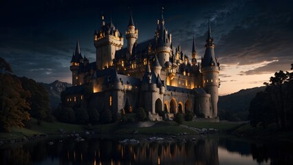 Fototapeta na wymiar Majestic castle landscape background. Generative AI