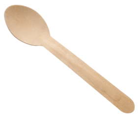 New wooden spoon, top view. Recycling materials.